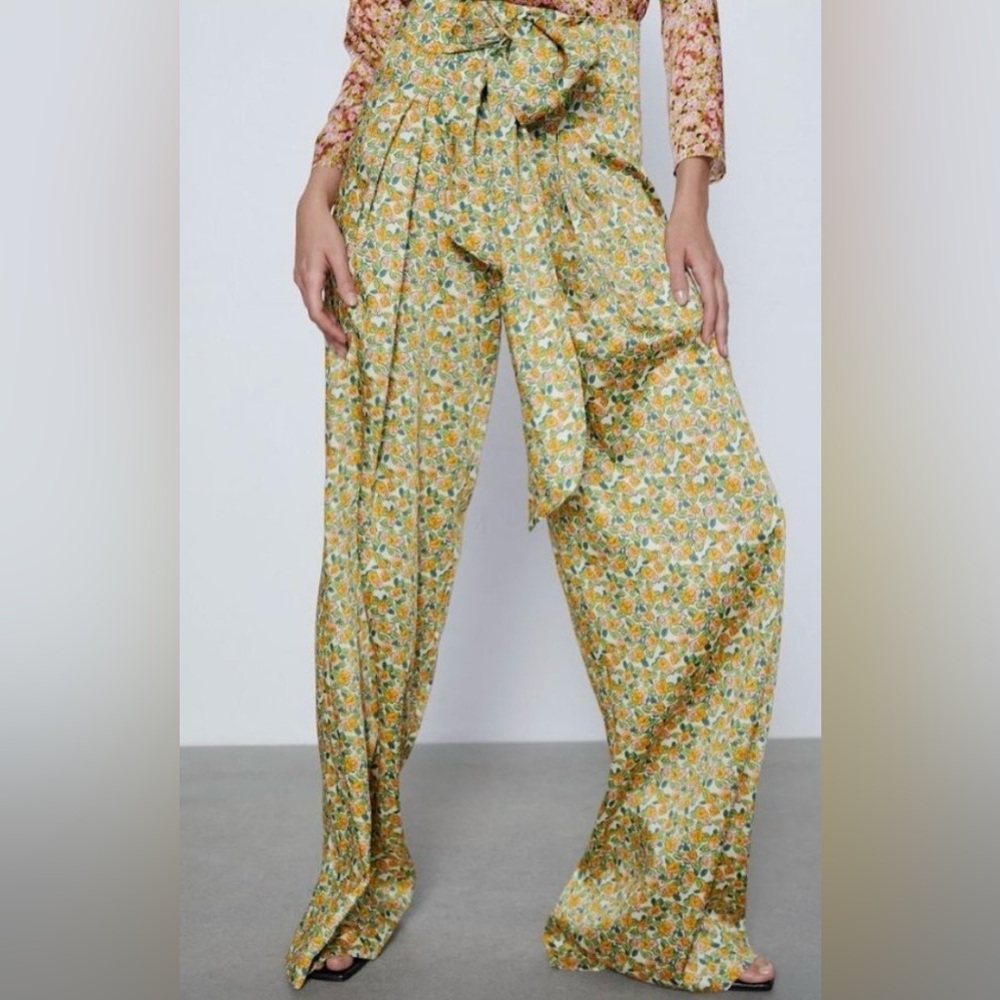 Zara Yellow Floral Wide Leg Pants